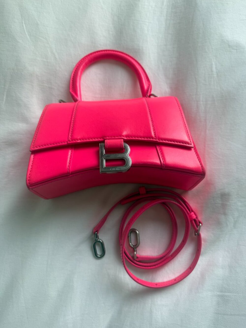 Balenciaga Mini Hourglass Top Handle Bag Hot Pink Smooth Leather Silver Hardware - Picture 6 of 7